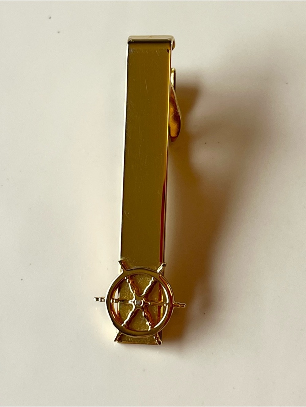 Gold Tone Shipwheel Tie Bar Made In USA